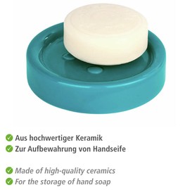 WENKO Polaris Petrol Ceramic Soap Dish Ideal for Hand Soap, Ceramic, 11 x 2.5 x 11 cm, Petrol, 2.5 x 11 x 11 cm