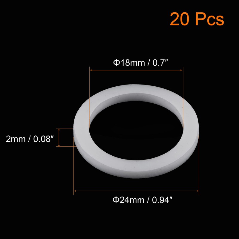 TOP-VIGOR 20Pcs PTFE Flat Washers 24mm OD 18mm ID 2mm