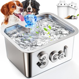 3Gal/11L Extra Large Dog Water Fountain, Stainless Steel Pet Fountain with 2 Filters, Ultra Quiet Automatic Dog Water Bowl Dispenser for Large & Multi-pet, Wide Drinking Area, Easy to Clean