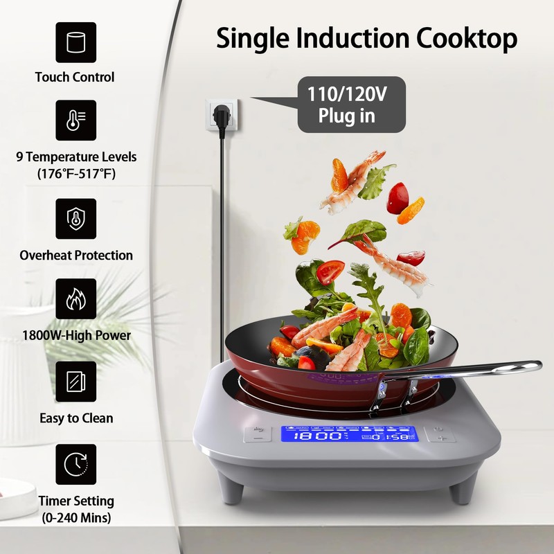 VBGK Induction Cooktop, 1800W Single Burner Induction Burner, Induction Hot