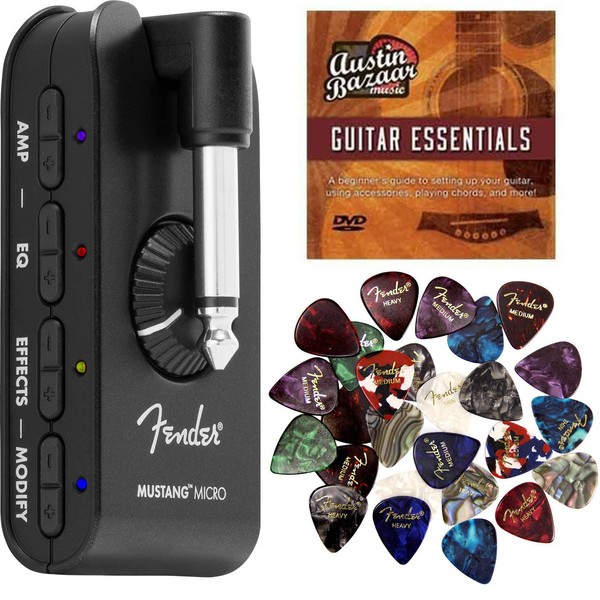 Fender Mustang Micro Personal Guitar Amplifier Bundle with Picks and Austin Bazaar Instructional DVD