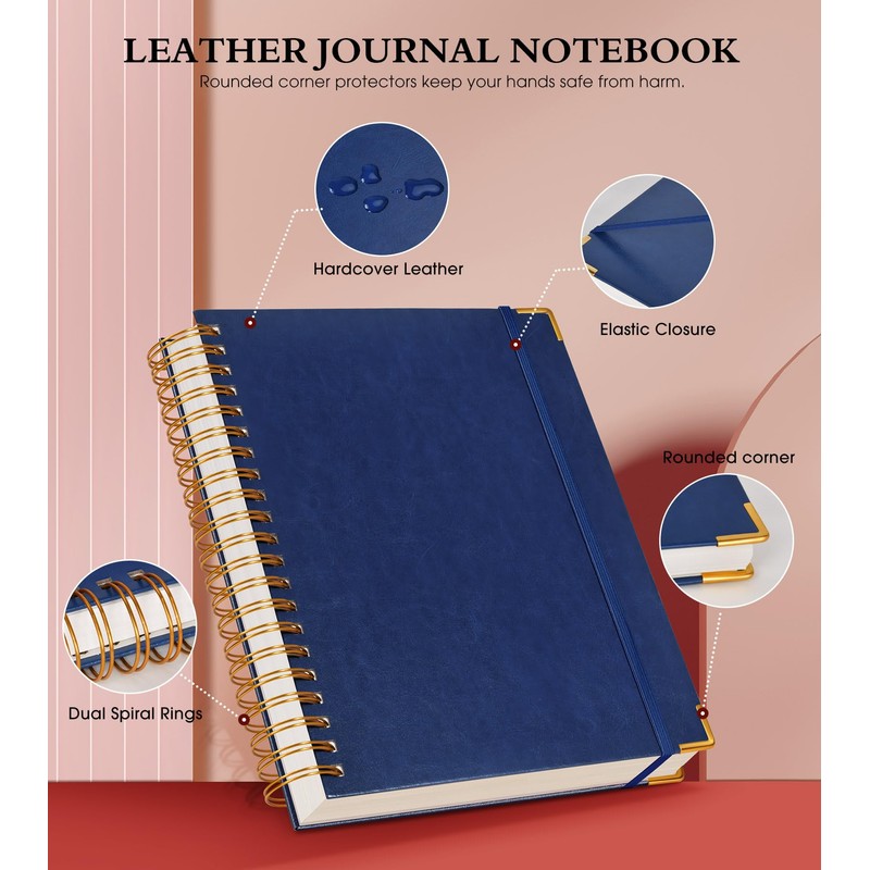 Spiral Notebook Journal 8.5” x 11”, 300 Pages Hardcover Leather