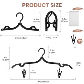10 Pack Foldable Travel Hangers with 12 Clips - Portable Collapsible Clothes Hangers, Lightweight Folding Coat Hanger & Travel Drying Rack for Clothes