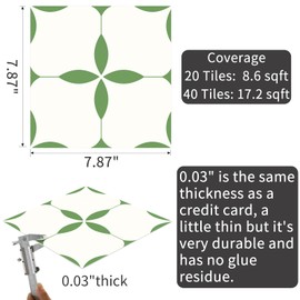 MORCART 20 Sheet - 7.87" x 7.87" Peel and Stick Floor Tile, Vinyl Flooring Waterproof, Green DIY Flooring for Bathroom, Kitchen, Fireplace, Pet House, Stairs, Bedrooms, Wall
