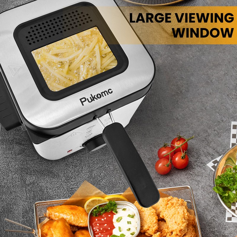 PUKOMC Electric Deep Fryer, 1.5 Liters/1.6 Qt. Oil Capacity, Small