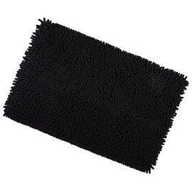 Black Shaggy Microfibre Bathroom Shower Bath Mat Rug Non-Slip Backing 50x80cm