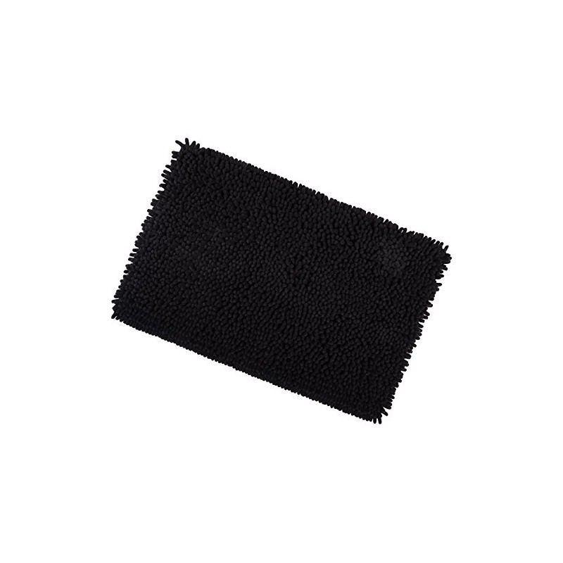 Black Shaggy Microfibre Bathroom Shower Bath Mat Rug Non-Slip Backing