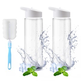 DAWRIS Leak-Proof Sports Water Bottles,BPA Free 700 ml Sports Water Bottle with Straw & Brush,Gym Water Bottle,Leak Proof Re-Usable Flip Top Drinks Bottles,Sports Flask for Gym, School,Outdoor,Sports