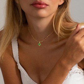 Feskive Diamond Necklaces for Women 14K Gold Plated Pendant Birthstone Necklace for Women Dainty 12 Months Necklace Cubic Zirconia Necklace Birthday Mothers Day Gifts for Women Jewelry