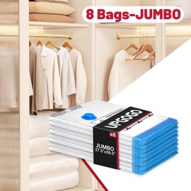 UPGOGO 8 Pack Jumbo Vacuum Storage Bags,Vacuum Seal Bags for Clothing,Space Saver Bags,Comforters, Blankets, Bedding
