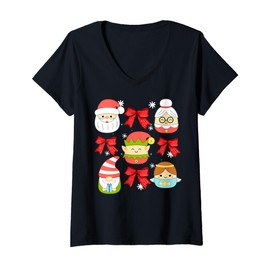 Womens Santa Claus Granny Claus Gnome Elf Christmas Pajama Matching V-Neck T-Shirt