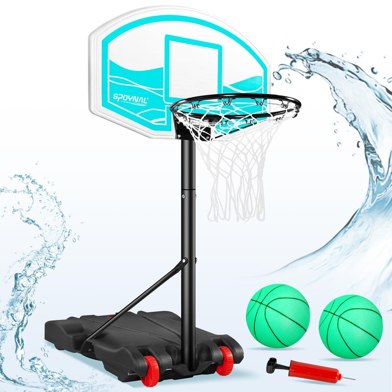 SPOYNAL Pool Basketball Hoop, 7 Heights, LED Light, 2 Balls