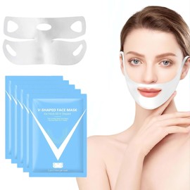 FUWEN 5PCS Mascarilla V Line Lift, Mascarilla de Colágeno Profundo para Contorno del Mentón, Mascarilla V Contour para Lifting Facial, Mascarillas Faciales para Reafirmación y Hidratación