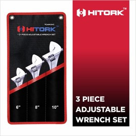HITORK 3-Piece Adjustable Wrench Set Of 10 Inch Crafted From CR-V Steel, Includes a Roll Pouch, Polished Heads, Chrome Plated CRV Material, Wide Opening Jaws (6-Inch, 8-Inch, 10-Inch)
