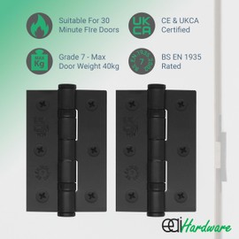 EAI Black Door Hinges | 3 Inch / 76mm Matt Black Internal Fire Door Hinges | 3 Pairs