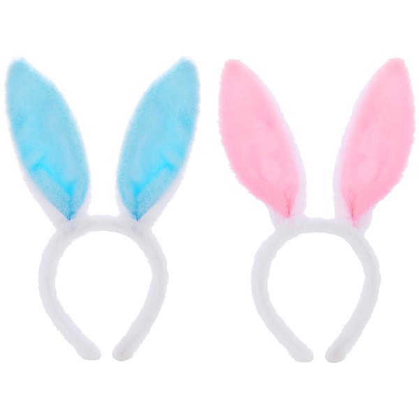 NVTRSD Pack of 2 Rabbit Ears Headbands, Rabbit Ears Hair Bands, Plush Rabbit Ears, Plush Headbands for Easter Party, Wedding, Birthday Costume, Hair Styling, Cosplay (Pink + Blue)