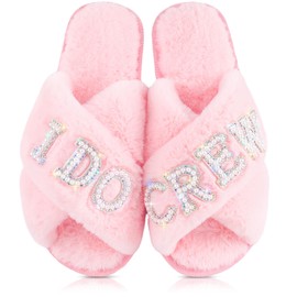 Xuhal Bridesmaids Wedding Slippers I Do Crew Slide Slippers Women's Wedding Shoes Maid and Matron of Honor Slipper for Bridal Bachelorette Party(7-8)