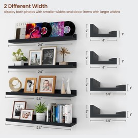 Axeman Black Floating Shelves for Wall - Picture Ledge Shelf Set of 4-24 Inch Floating Shelves with Lip - Picture Shelf for Wall with Ledge - Photo Ledge Shelves for Pictures Nursery Books