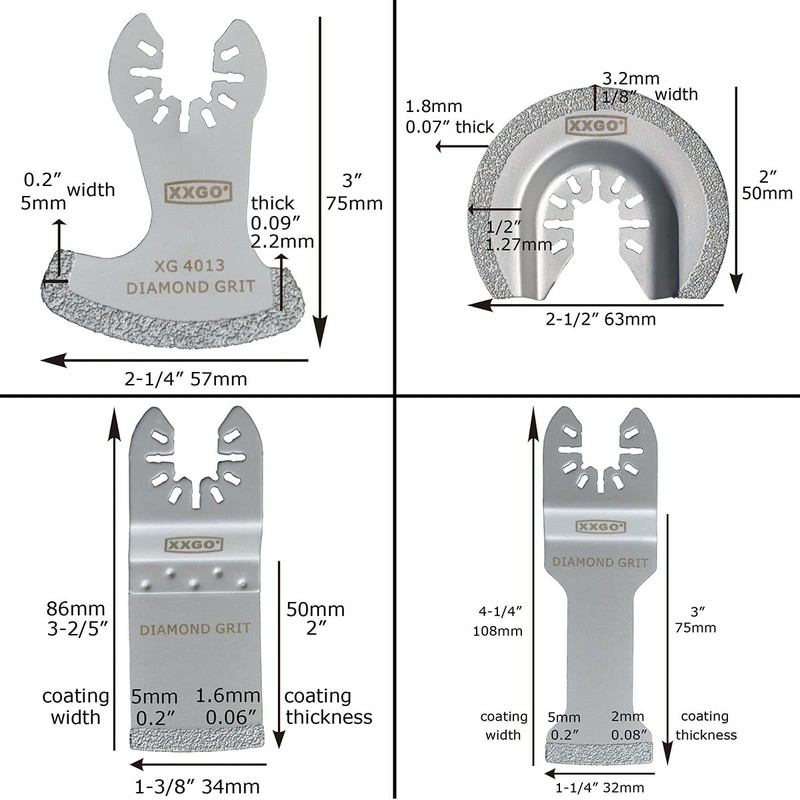 XXGO 4 Pcs Oscillating Multi Tool Diamond Blades for Grit