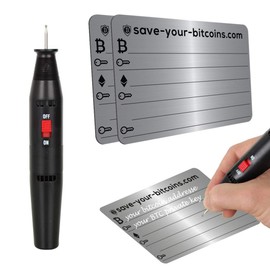 Save-Your-Bitcoins Private Key - Recovery Metal Plate Stainless Steel (V4A) Kit with 2 Plates + Engraving Pen