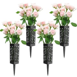 Wehhbtye 4 Pack 12 inch Memorial Cemetery Floral Holder Decoration-Plastic Floral Vase Cones with Long Spike Stake and Drainage Holes for Gravestone Grave Yard Ground Outdoor Flower Marker