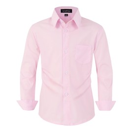Spring&Gege Boys Long Sleeve Dress Shirts Stretch Wrinkle Free Formal Uniform Solid, Pink, U.S. Size 14