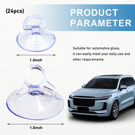 Ohleats 24PCS Car Glass Windshield Sunshade Suction Cups, Powerful Pull Ring Dovetail Sucker Hooks, Multi-Purpose Window Suction Cups for Kitchen Bathroom, Car Accessories (Transparent, 3.5 cm)