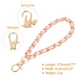 sourcing map Leather Wristlet Strap, 7" Hand Wrist Lanyard Leather Wristlet Strap Replacement Wrist Strap for Clutch Wallet Keychain Bags DIY, Gold+Pink