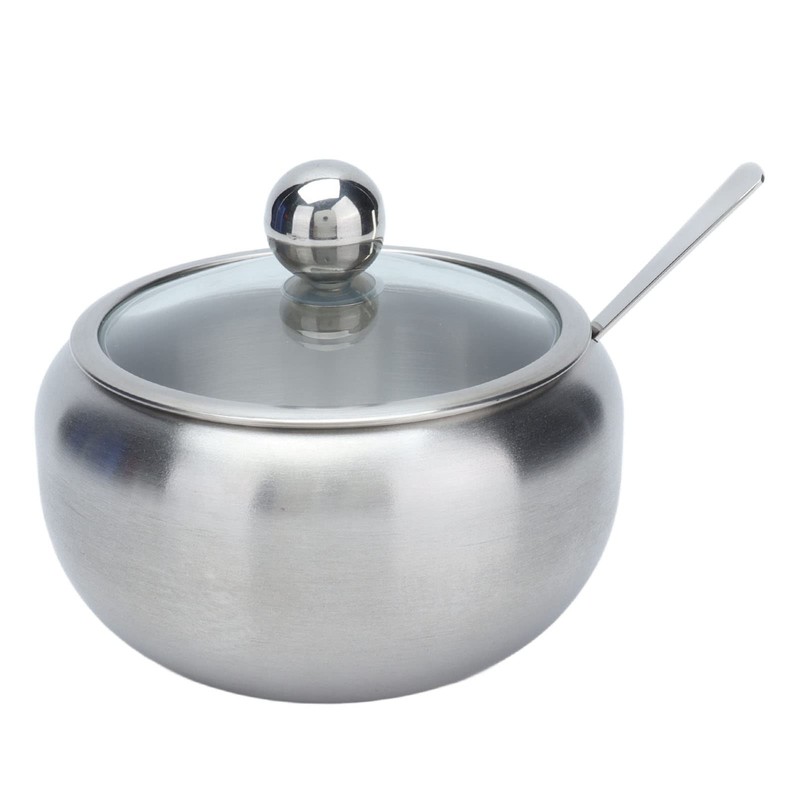 RASTKY Sugar Bowl Stainless Steel Clear Lid Inbuilt Spoon for
