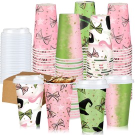 Zhehao 90 Pcs/30 Sets Christmas Paper Coffee Cups with Lids and Sleeves Disposable Hot Cocoa Party Paper Cups for Hot Chocolate Accessories (16 oz,Witch)