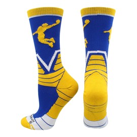MadSportsStuff Basketball Player Victory Crew Socks (Royal/Gold/White, Large)