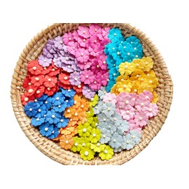 Set of 50 Tiny. Pretty Flowers Embellishment with Thread stem multicolored1 Tone Colorful Size 0.31" Mulberry Paper Flowers Craft Supplies Scrap Booking Embellishments for so Many Card Craft Projects