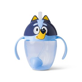 The First Years Bluey Trainer Weighted Straw Cup - Toddler Cups with Weighted Straw - Baby and Toddler Straw Cup Spill Proof - Bluey Toddler Feeding Supplies - Ages 6 Months and Up - 7 Ounce