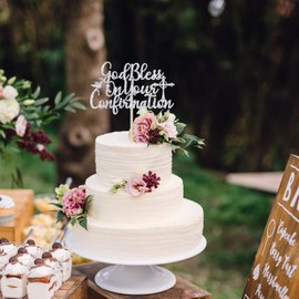 Decoración para tartas con texto en inglés «God Bless On Your Confirmation» – Decoración de primera confirmación – Bautismo, baby shower, despedida de soltera, compromiso, boda, aniversario, fiesta, decoración plateada