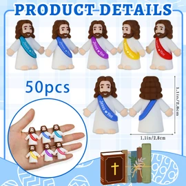 50 Pcs Little Jesus Figures, Mini Jesus Figurines in Bulk Easter Jesus Loves You Tiny Christ Toys to Hide and Seek Sunday School Religious Party Favors Baptism Gifts for Easter Egg Stuffers