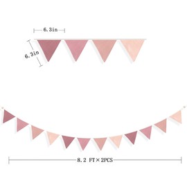 2Pack Dusty Pink Bunting Banner Nursery Garland Blush Pink Double Sided Fabric Triangle Flags Pennant Streamers for Kids Girls Birthday Wedding Bridal Baby Shower Boho Baby's Room Party Decorations