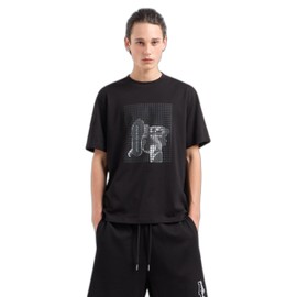 Armani Exchange Men's Bottom of Shoe Graphic with Grid Overlay Regular Fit Tee T-Shirt, black