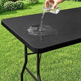 misaya Rectangle Vinyl Tablecloth, 6 Foot Elastic Fitted Table Cloth with Flannel Backing, Waterproof Wipe Clean Table Cover for Camping, Picnic, Dining, Buffet Parties (Black, 30" x 72")