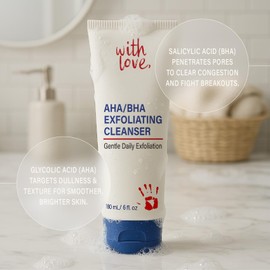 AHA/BHA Daily Exfoliating Face Wash, Deep Relief Glycolic Acid Cleanser for Acne-Prone Skin, AHA BHA Exfoliant Face Wash with Jojoba Beads