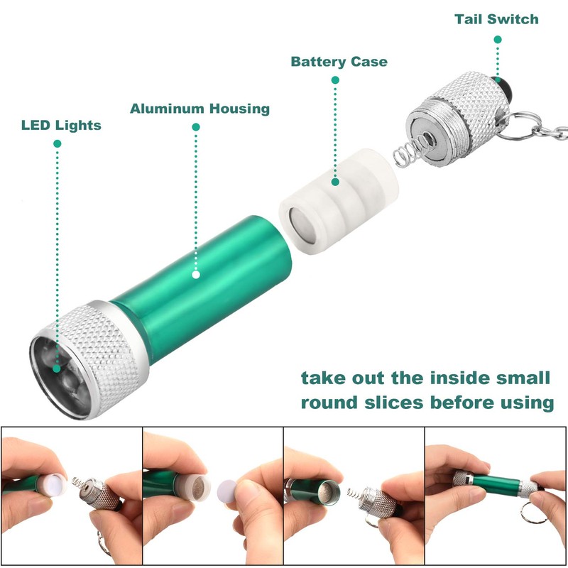 Honoson 30 Pieces Mini Led Flashlight Keychain Portable 5 Bulb