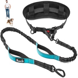 SlowTon Hands Free Dog Leash with Removable Zipper Pouch, Shock Absorbing Bungee Leash, Dual Handle and Reflective Stitches, Wide Padded Adjustable Waist Leash for Dogs Training Running Jogging