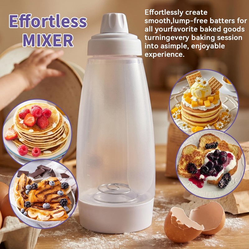 Pancake Batter Dispenser, 2 Pack Pancake Mix Dispenser with Whisk
