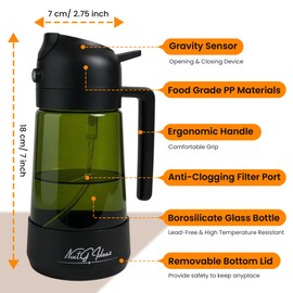 NextG Ideaz Oil Dispenser, 2 In 1 Cooking Oil Sprayer and Pourer, Non-Drip Spout for Kitchen Oil, Air Fryer, Salad, Grill, 16oz/470ml with Silicone-Encased Base (Black Cap, Green Bottle)