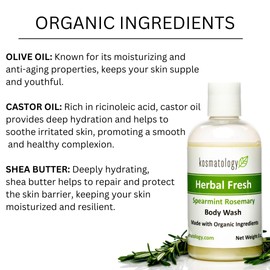 kosmatology Herbal Fresh Organic Body Wash | Moisturizing Body Cleanse | Nourishing, Clean Ingredients, Infused with Spearmint and Rosemary Essential Oils | 8 fl oz