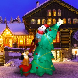 MorTime 5.7 FT Christmas Inflatable Santa Claus Clambing Tree, Blow up Lighted Xmas Yard Decor with LED Lights for Christmas Outdoor Yard Party Shopping Mall Decorations
