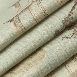 Green Stain Resistant Performance Pet Friendly Global Toile Novelty Print Upholstery Fabric by The Yard - SKU: Linford Seafoam