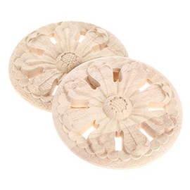 MUXSAM 2Pcs Wooden Onlay Appliques for Home Furniture Center, 12cm/4.72", Hollowed Rosette Crafted-Carved Decal Unpainted Furniture Bed Door Cabinet Decor