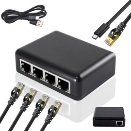 Danfetsoy 1000mbps Ethernet Splitter 1 to 4, RJ45 1 to 4 LAN Ethernet Splitter Adapter Suitable Super Cat5, Cat5e, Cat6, Cat7, etc LAN Socket Connector Adapter