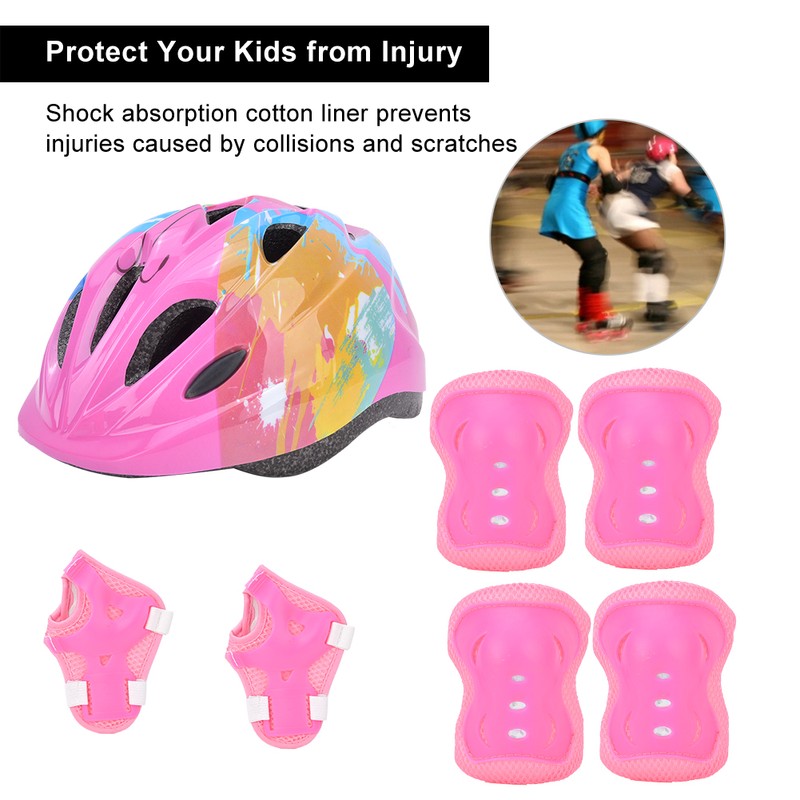 7pcs Kids Skating Bike Protective Gear Set Safety Helmet Knee
