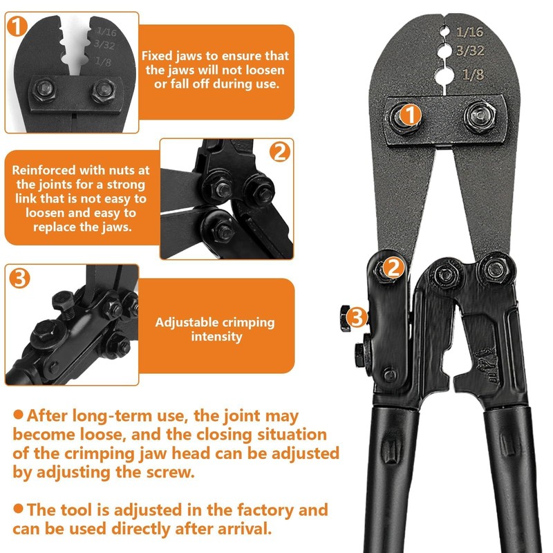 TooTaci Wire Rope Crimping Tool Kit, Include 14 inch Swaging